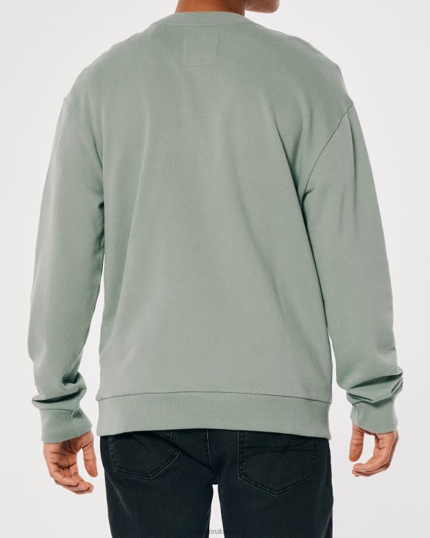 Tops Hollister Men Relaxed Logo Crew Sweatshirt 48820845 Sage