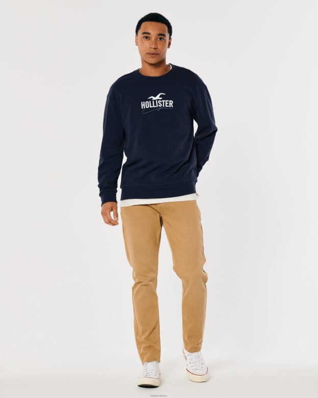 Tops Hollister Men Relaxed Logo Crew Sweatshirt 48820865 Navy