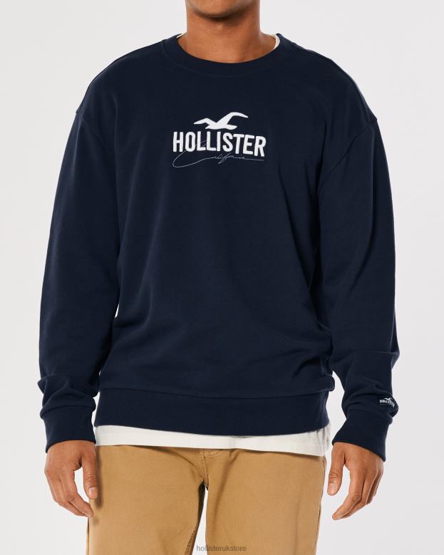 Tops Hollister Men Relaxed Logo Crew Sweatshirt 48820865 Navy