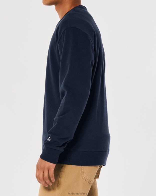 Tops Hollister Men Relaxed Logo Crew Sweatshirt 48820865 Navy
