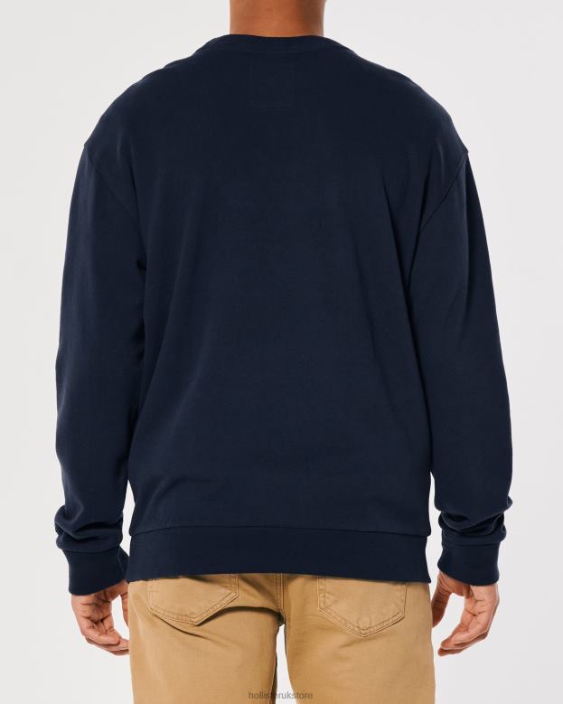 Tops Hollister Men Relaxed Logo Crew Sweatshirt 48820865 Navy