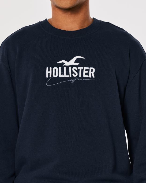 Tops Hollister Men Relaxed Logo Crew Sweatshirt 48820865 Navy