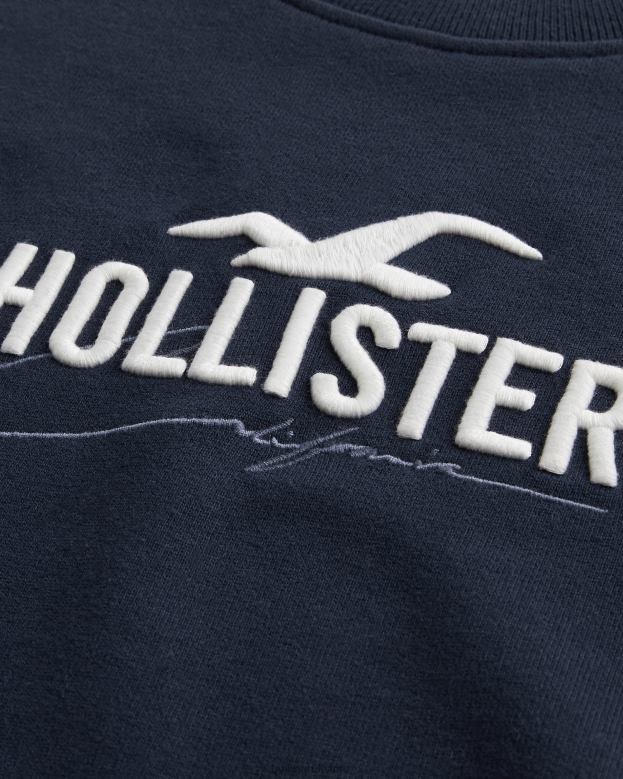 Tops Hollister Men Relaxed Logo Crew Sweatshirt 48820865 Navy