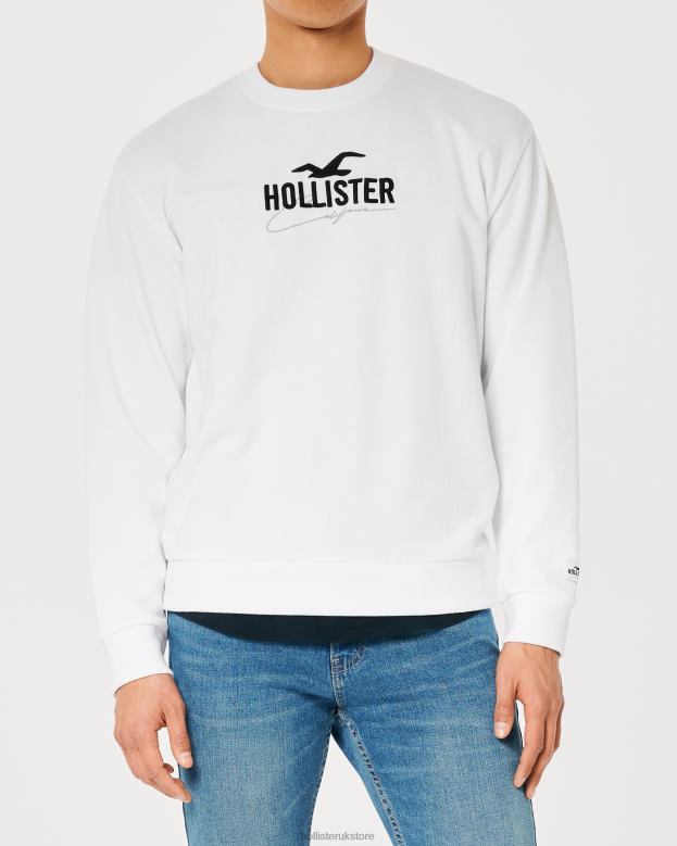 Tops Hollister Men Relaxed Logo Crew Sweatshirt 48820956 White