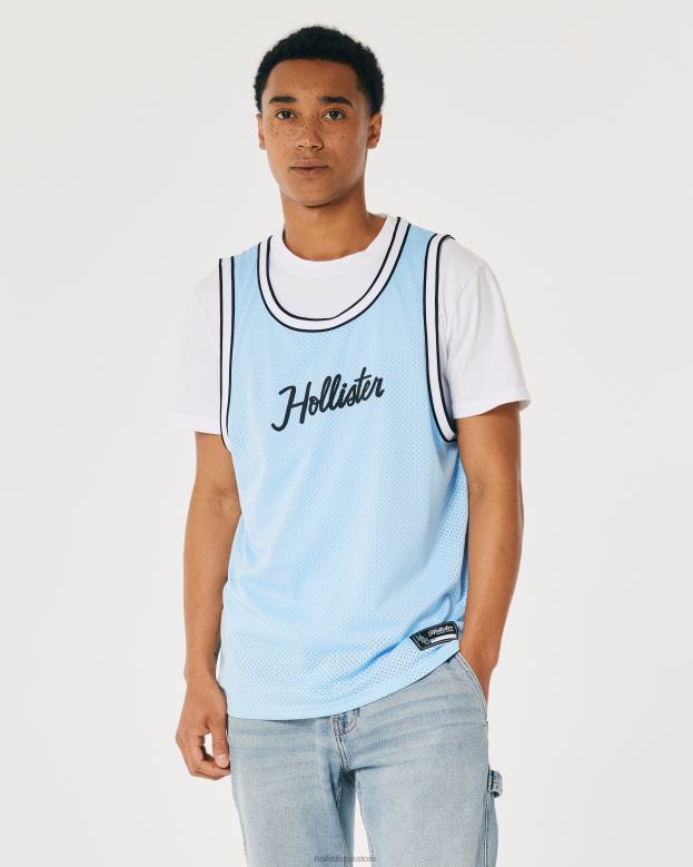 Tops Hollister Men Relaxed Mesh Logo Tank 488201077 Light Blue