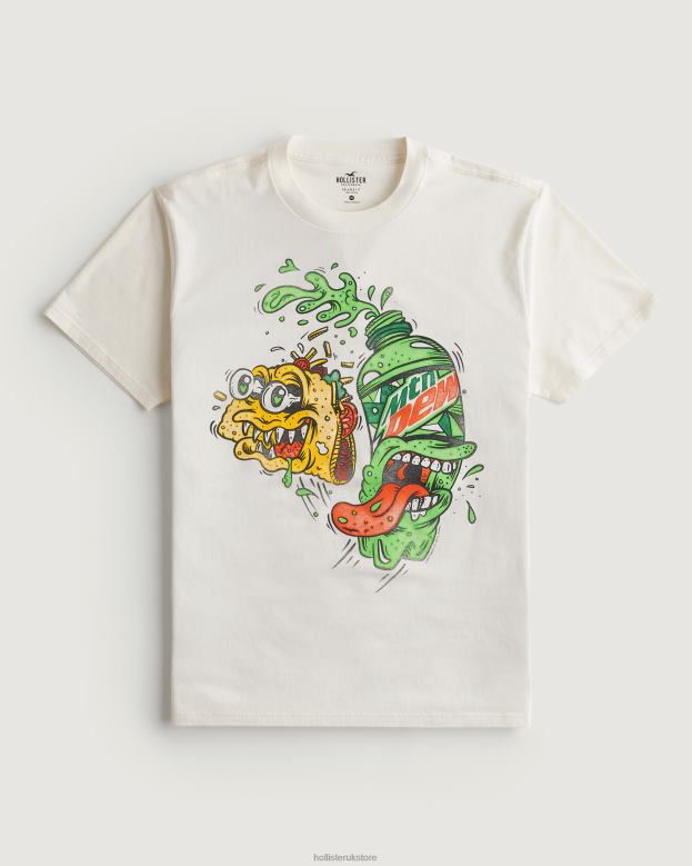 Tops Hollister Men Relaxed Mountain Dew Graphic Tee 488201015 Off White-Mtn Dew