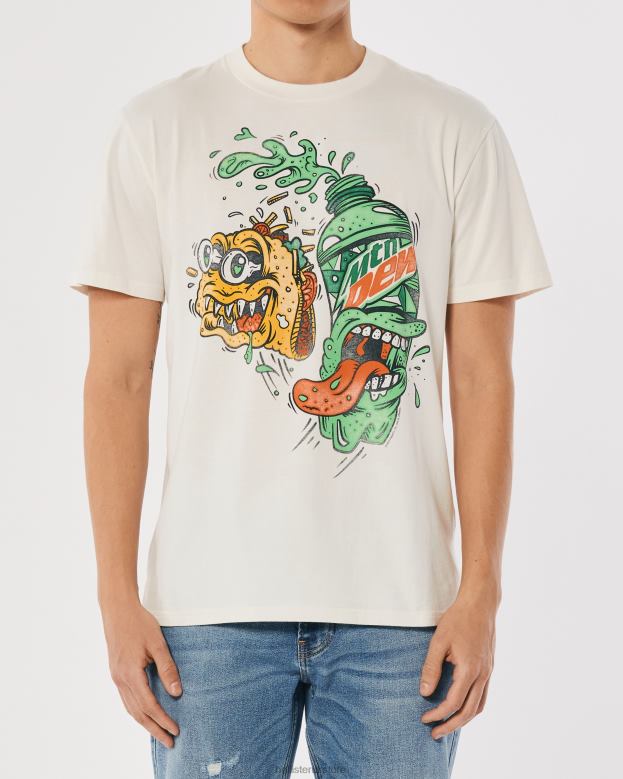 Tops Hollister Men Relaxed Mountain Dew Graphic Tee 488201015 Off White-Mtn Dew