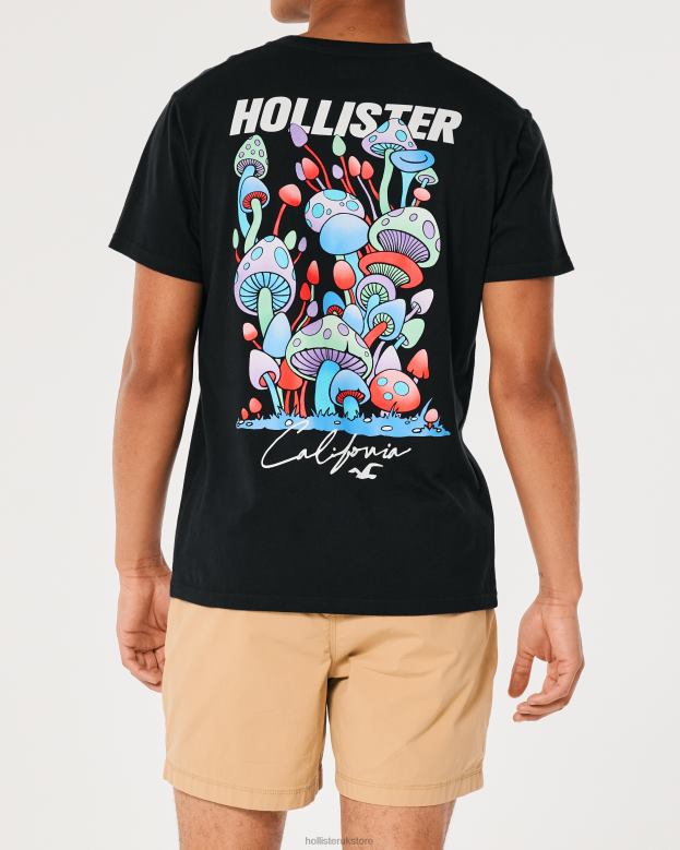 Tops Hollister Men Relaxed Mushroom Logo Graphic Tee 48820874 Black