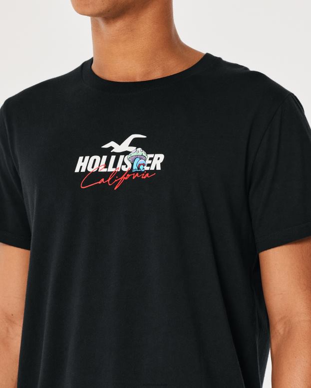 Tops Hollister Men Relaxed Mushroom Logo Graphic Tee 48820874 Black