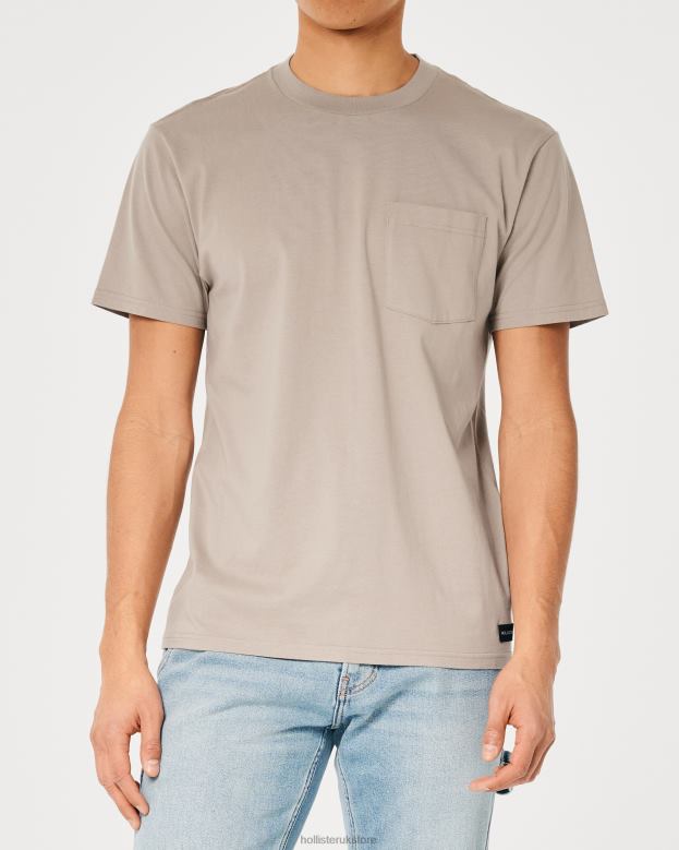 Tops Hollister Men Relaxed Pocket Crew T-Shirt 48820873 Light Brown