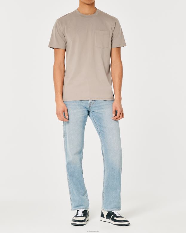 Tops Hollister Men Relaxed Pocket Crew T-Shirt 48820873 Light Brown