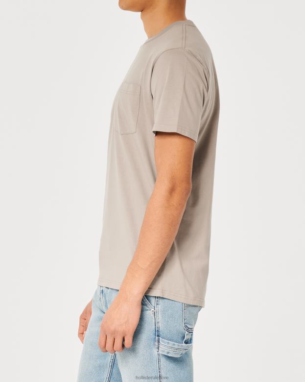Tops Hollister Men Relaxed Pocket Crew T-Shirt 48820873 Light Brown