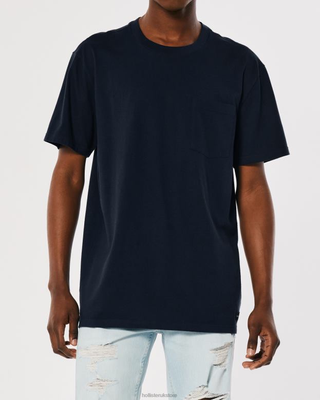 Tops Hollister Men Relaxed Pocket Crew T-Shirt 48820899 Navy