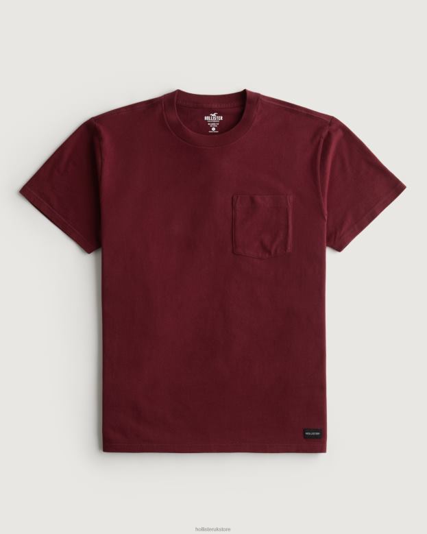 Tops Hollister Men Relaxed Pocket Crew T-Shirt 48820912 Burgundy