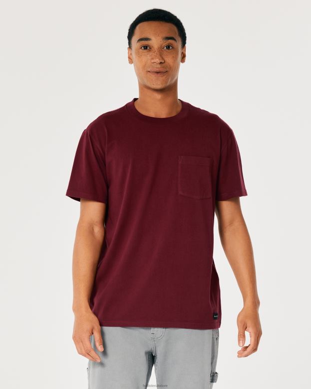 Tops Hollister Men Relaxed Pocket Crew T-Shirt 48820912 Burgundy