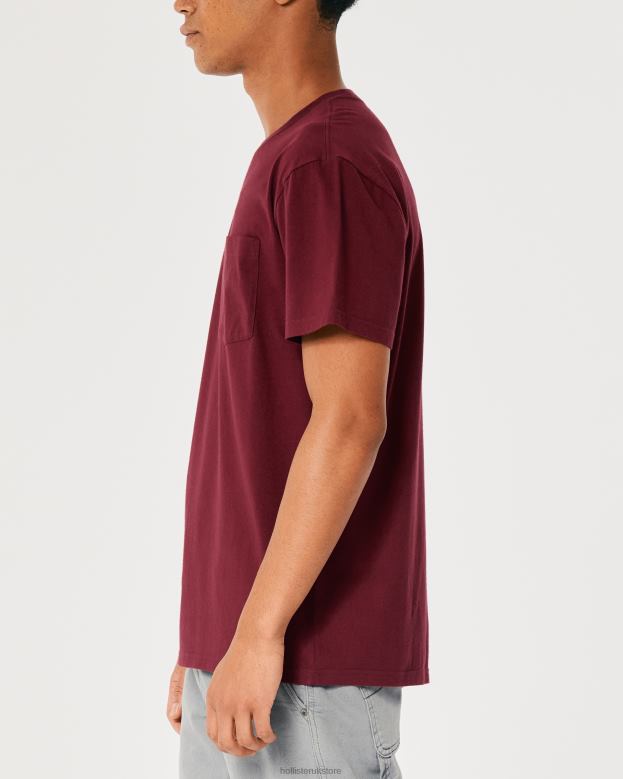 Tops Hollister Men Relaxed Pocket Crew T-Shirt 48820912 Burgundy
