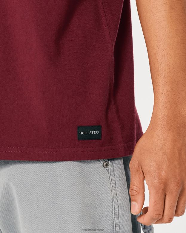 Tops Hollister Men Relaxed Pocket Crew T-Shirt 48820912 Burgundy