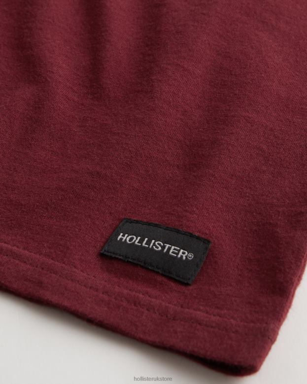 Tops Hollister Men Relaxed Pocket Crew T-Shirt 48820912 Burgundy