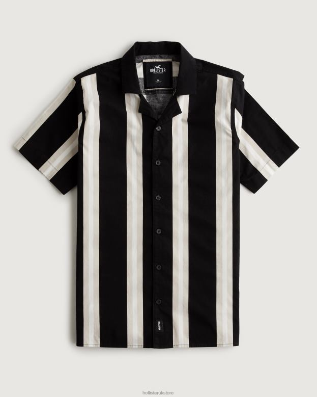 Tops Hollister Men Relaxed Short-Sleeve Pattern Poplin Shirt 488201006 Black Stripe