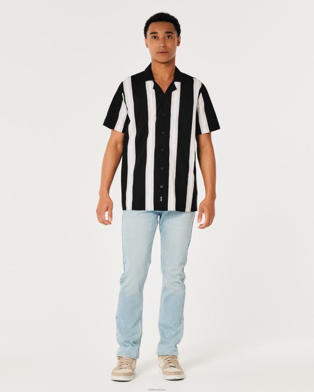 Tops Hollister Men Relaxed Short-Sleeve Pattern Poplin Shirt 488201006 Black Stripe