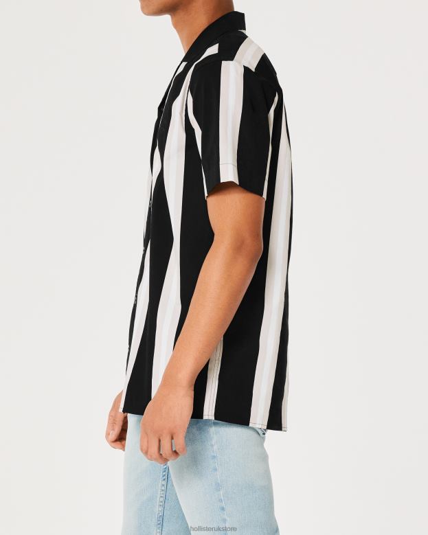 Tops Hollister Men Relaxed Short-Sleeve Pattern Poplin Shirt 488201006 Black Stripe