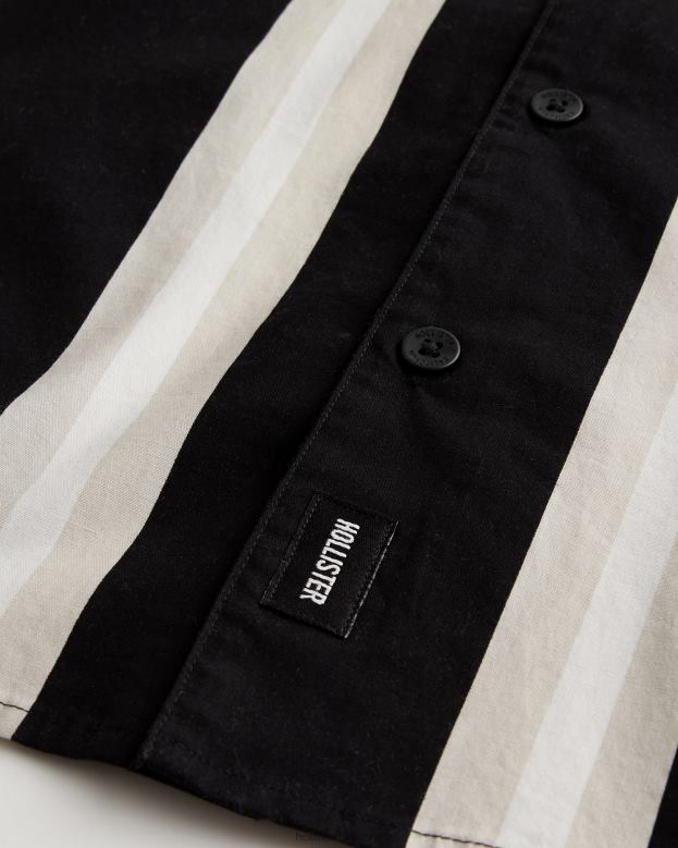 Tops Hollister Men Relaxed Short-Sleeve Pattern Poplin Shirt 488201006 Black Stripe