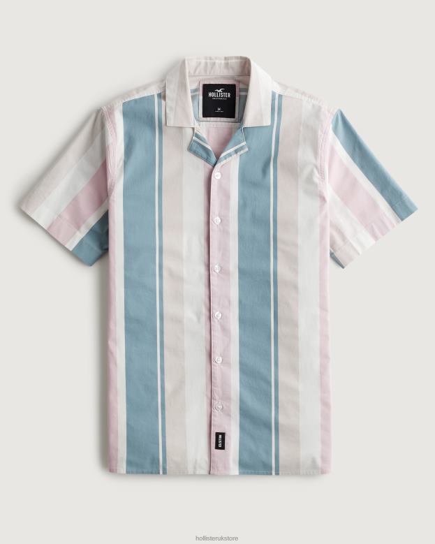 Tops Hollister Men Relaxed Short-Sleeve Pattern Poplin Shirt 488201032 Multi Stripe