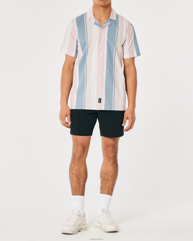 Tops Hollister Men Relaxed Short-Sleeve Pattern Poplin Shirt 488201032 Multi Stripe