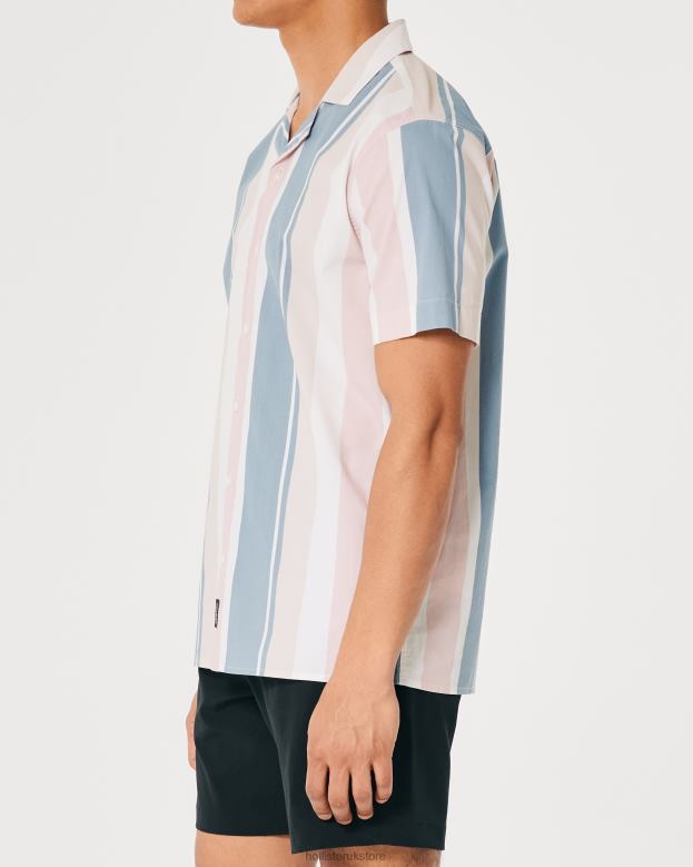 Tops Hollister Men Relaxed Short-Sleeve Pattern Poplin Shirt 488201032 Multi Stripe