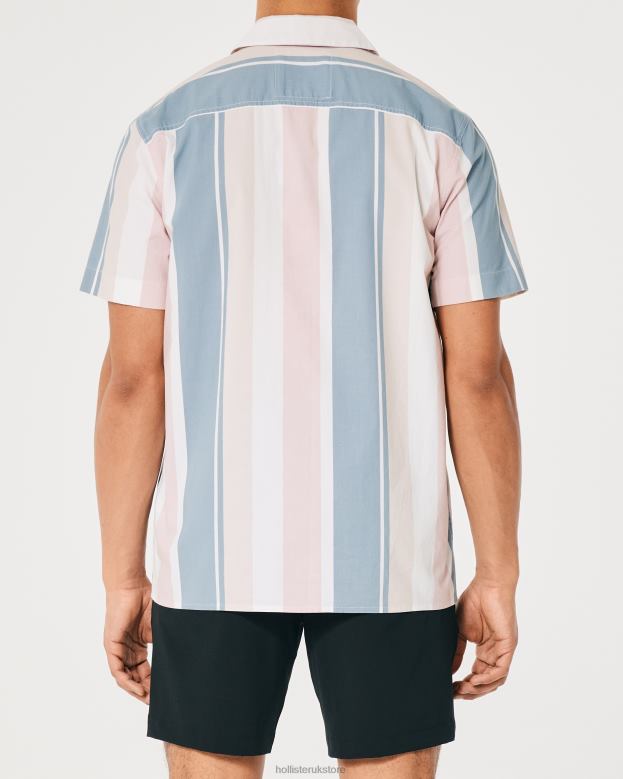 Tops Hollister Men Relaxed Short-Sleeve Pattern Poplin Shirt 488201032 Multi Stripe