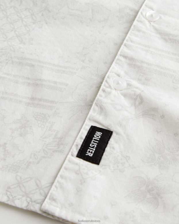 Tops Hollister Men Relaxed Short-Sleeve Pattern Poplin Shirt 48820893 White Pattern