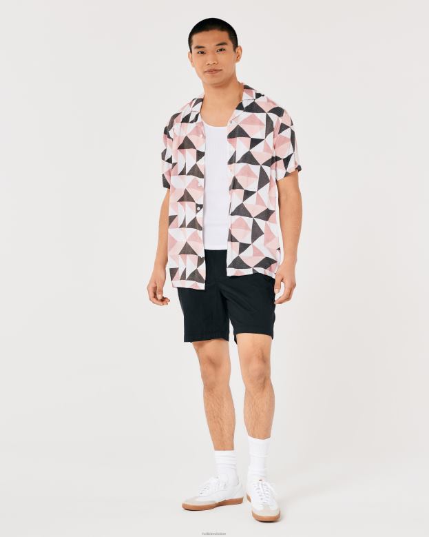 Tops Hollister Men Relaxed Short-Sleeve Pattern Shirt 488201004 Pink Pattern