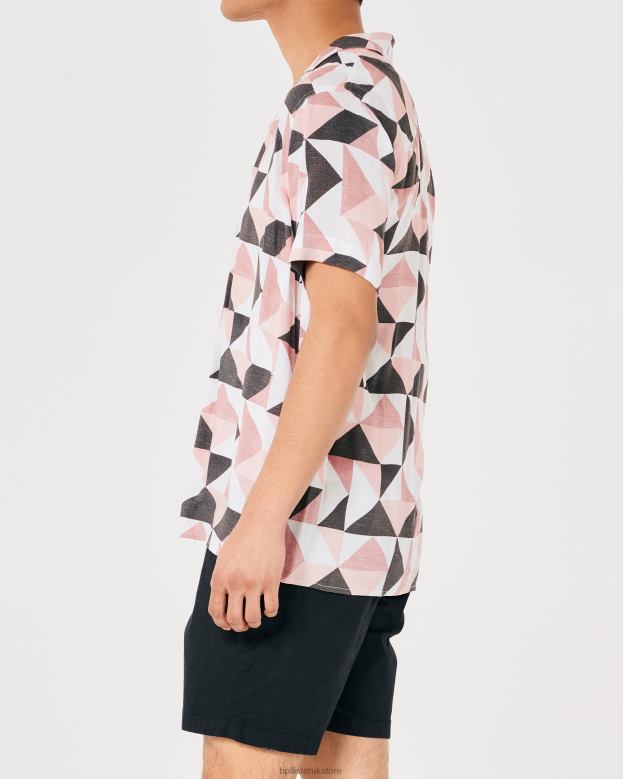 Tops Hollister Men Relaxed Short-Sleeve Pattern Shirt 488201004 Pink Pattern