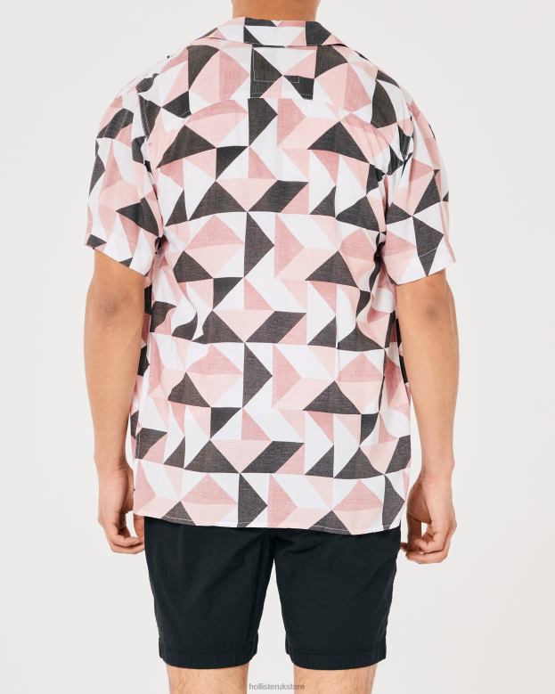 Tops Hollister Men Relaxed Short-Sleeve Pattern Shirt 488201004 Pink Pattern