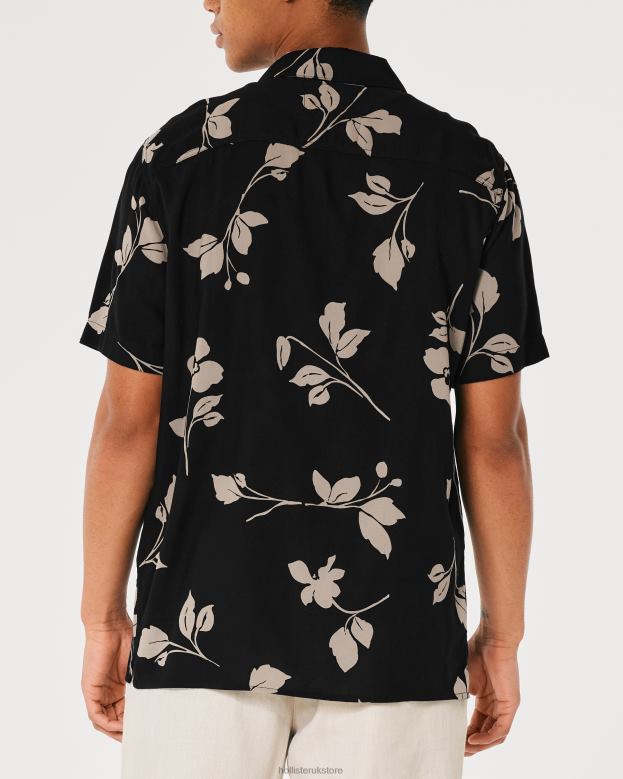 Tops Hollister Men Relaxed Short-Sleeve Pattern Shirt 48820836 Black Floral