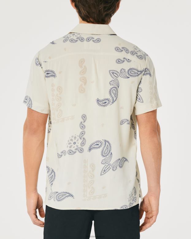 Tops Hollister Men Relaxed Short-Sleeve Pattern Shirt 48820907 Cream Pattern