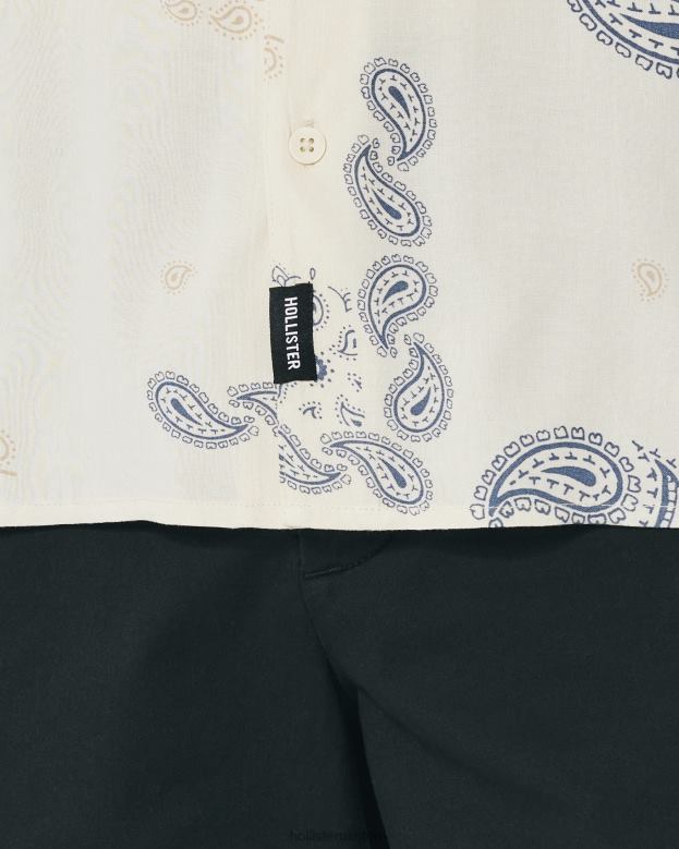 Tops Hollister Men Relaxed Short-Sleeve Pattern Shirt 48820907 Cream Pattern