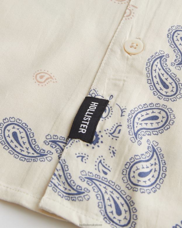 Tops Hollister Men Relaxed Short-Sleeve Pattern Shirt 48820907 Cream Pattern