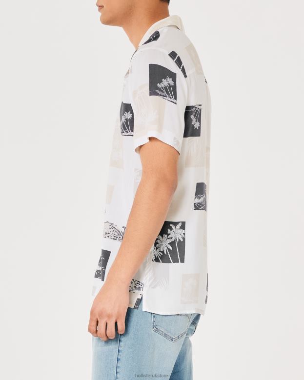 Tops Hollister Men Relaxed Short-Sleeve Pattern Shirt 48820990 Off White Pattern