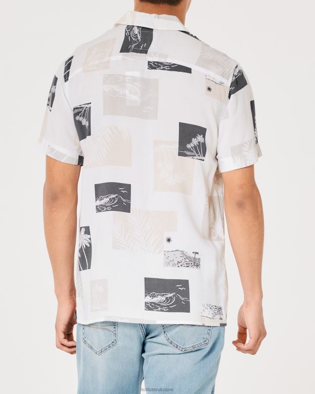 Tops Hollister Men Relaxed Short-Sleeve Pattern Shirt 48820990 Off White Pattern