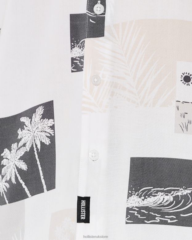 Tops Hollister Men Relaxed Short-Sleeve Pattern Shirt 48820990 Off White Pattern
