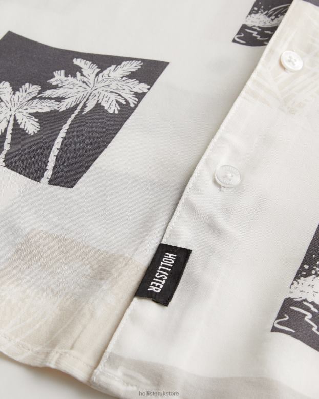 Tops Hollister Men Relaxed Short-Sleeve Pattern Shirt 48820990 Off White Pattern