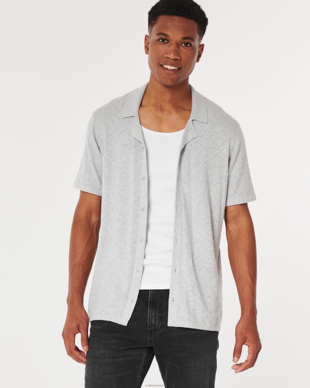 Tops Hollister Men Relaxed Short-Sleeve Sweater Shirt 488201030 Light Heather Grey