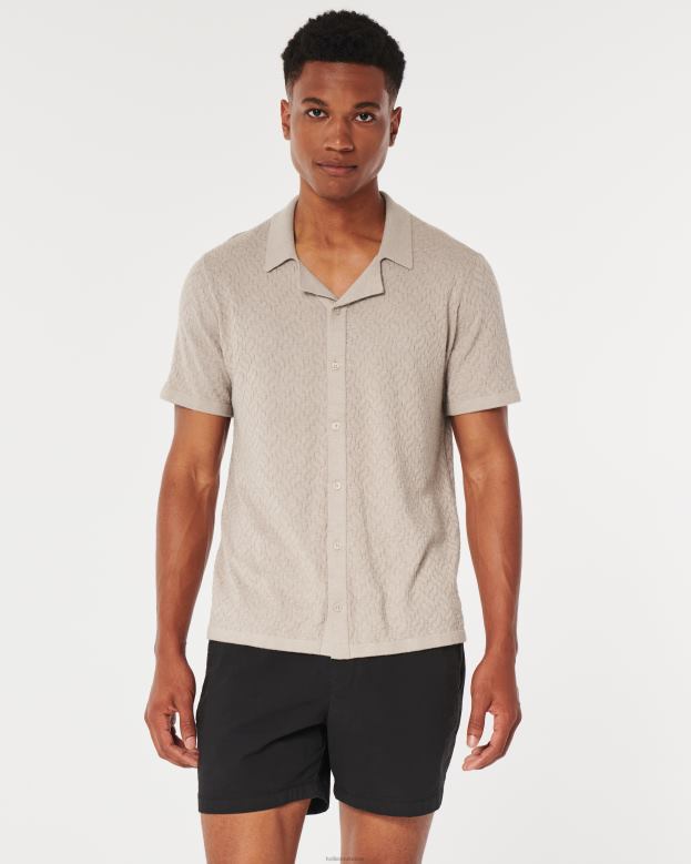 Tops Hollister Men Relaxed Short-Sleeve Sweater Shirt 48820904 Light Heather Brown