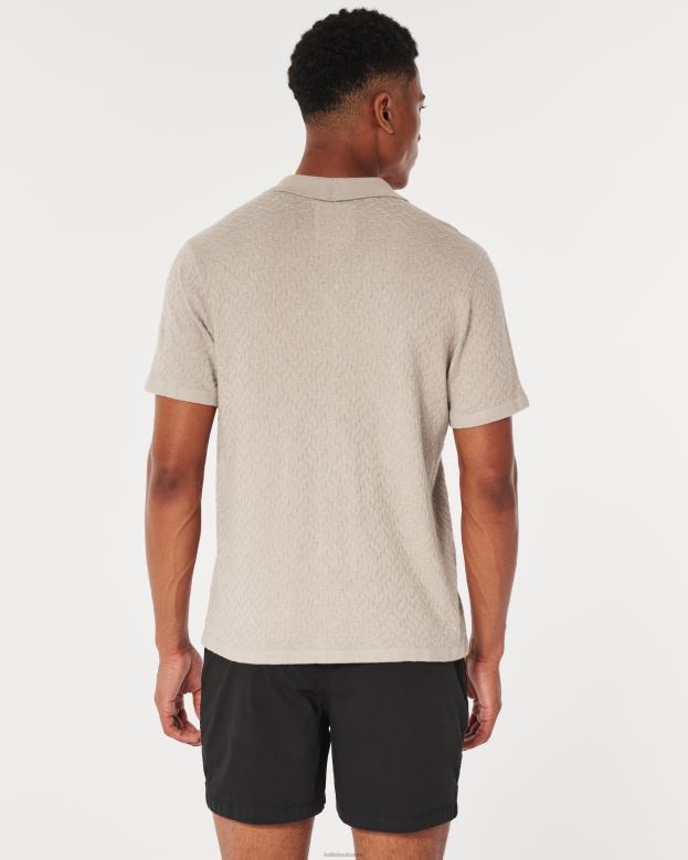 Tops Hollister Men Relaxed Short-Sleeve Sweater Shirt 48820904 Light Heather Brown