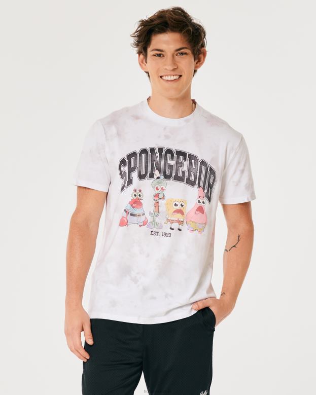 Tops Hollister Men Relaxed SpongeBob SquarePants Graphic Tee 48820962 White Tie-Dye