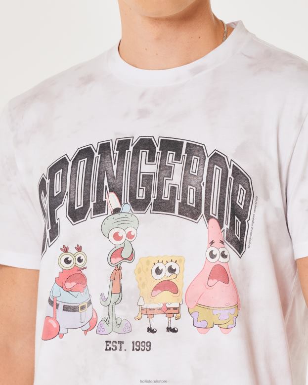 Tops Hollister Men Relaxed SpongeBob SquarePants Graphic Tee 48820962 White Tie-Dye
