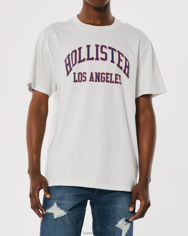 Tops Hollister Men Relaxed Varsity Logo Graphic Tee 488201078 Light Heather Grey