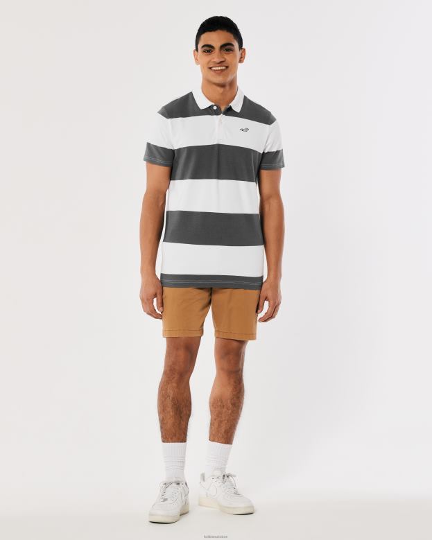 Tops Hollister Men Rugby Stripe Logo Icon Polo 488201018 Grey Stripe