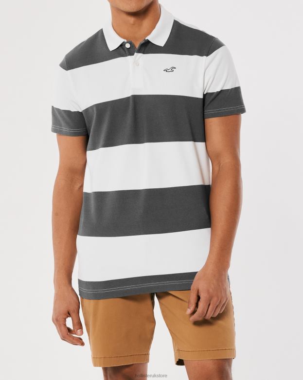 Tops Hollister Men Rugby Stripe Logo Icon Polo 488201018 Grey Stripe